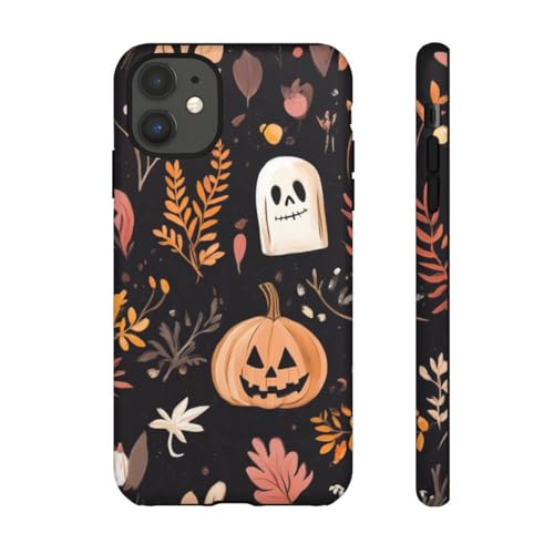 Coque iPhone 11 rigide mate citrouille et fantôme anti-rayures pour Halloween
