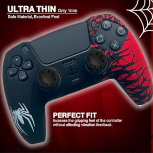 Image of TMG PS5 Controller Skin Spider-Man Theme Silicone Special Edition Protective Skin Case Cover for PS5 Controller with 2 Thumb Grip Caps (White /Red)