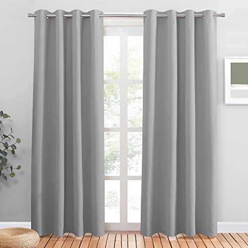 Image of PONY DANCE Extra Long Blackout Curtains 94 inch Length Set of 2, Thermal Insulated Solid Drapes for Bedroom Living Room, Room Darkening Window Curtain Panels (Silver Grey, W55 x L94 Inch)
