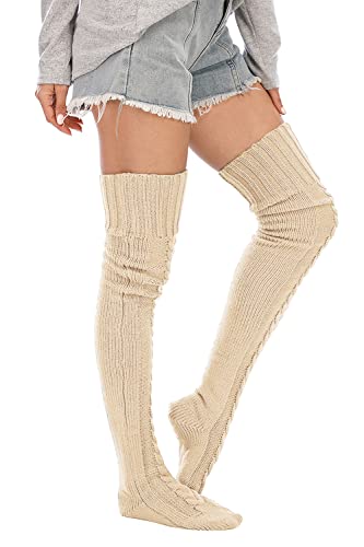 Image of Leoparts Women's Cable Knitted Thigh High Boot Socks Extra Long Winter Stockings Over Knee Leg Warmers
