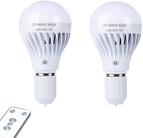 BSOD AC 85-265V 7W LED Magic Bulb with Remote Controller Cool White Emergency Light with Rechargeable Built-in Battery E27 Lamp for Home Indoor Lighting (White 2 Pack)