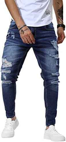 Jeans for Men Slim Fit Ripped Denim Jeans Dark Blue Distressed Stretchy Mens Skinny Tapered Fashion Jean Pants