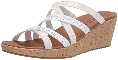 Skechers Women's Slide Wedge Sandal, White, 7.5