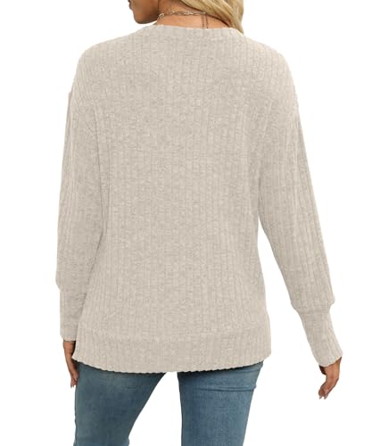 Heymiss Womens Sweaters Long Sleeve Shirts Round Neck Tunic Sweaters For Women Fall Tops Apricot S thumb #3