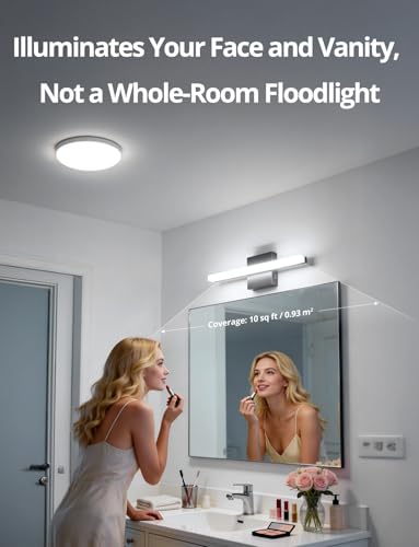Image of Combuh Modern Black Bathroom Vanity Light Fixtures Over Mirror Gentle Shadow Free,16Inch 9W Small Wall Lighting Bars for Sink Restroom Cool White 6000K Lamparas para Banos Sobre Espejo 2 Pack