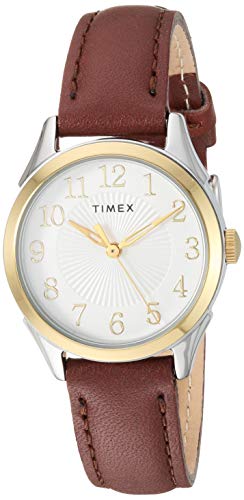 Timex Women's TW2T66700 Briarwood 28mm Brown/Two-Tone Genuine Leather Strap Watch