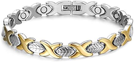 JFUME Magnetic Bracelets for Women 18k Gold with Silver Two Tone Bracelet for Her Friendship Bracelet with Extra Clasp 7.5" Adjustable