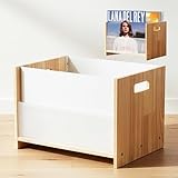 LIBKEN Vinyl Record Storage Box – White & Rubberwood LP Crate with Acrylic Glass – Fits 55 Records – Minimal Scandinavian Design Vinyl Record Holder, Desktop Organizer & Multi-Function Storage Bin