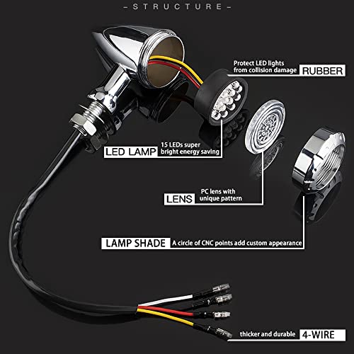 Kicry Motorcycle Led Turn Signals Bullet Blinker Heavy Duty Indicator Lights Amber Lens Universal For Harley Davidson Honda Yamaha Suzuki Kawasaki (Chrome-4Wire) #TOP3