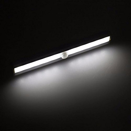 10 LED Sensor de movimiento Luz USB recargable Barra de luz nocturna con tira magnética adhesiva y adhesivo 3M para armario de pared, cajón de escaleras (blanco puro) Cover