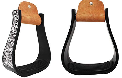 Challenger 5" Wide Western Black Engraved Aluminum Horse Stirrups 51177 #TOP30