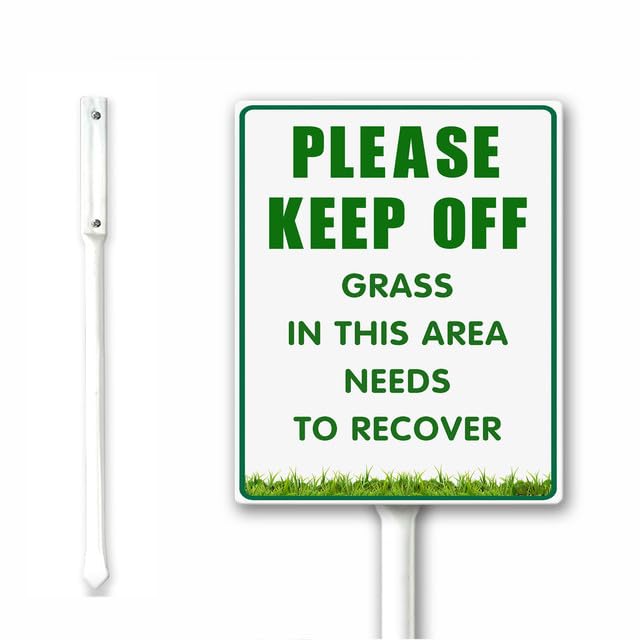 Please Keep Off Grass in This Area Needs to Recover Outdoor Sign Yard Sign With Stake, 18x22cm, Rust Free Heavy Aluminum, Weatherproof and Fade Resistant