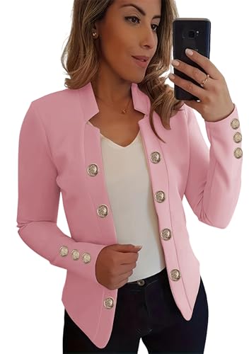 Women's Double Breasted Slim Fit Blazers Notch Lapel Work Office Suits Casual Open Front Blazer
