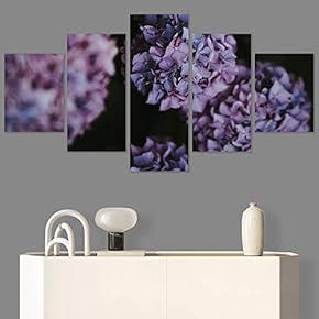 SIGNWIN 5 Panel Canvas Wall Art Purple Petals...