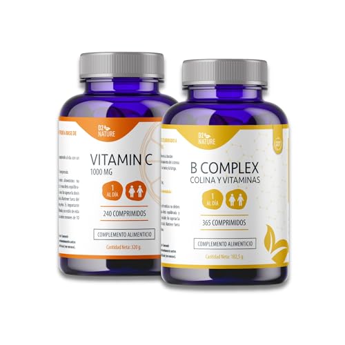 Pack Vitaminas B Complex Colina B6 B9 B12 365 Comprimidos + Vitamina C 1000mg 240 Comprimidos Veganos - Energía - Sistema Nervioso - Inmunidad - Antioxidante | D2 NATURE