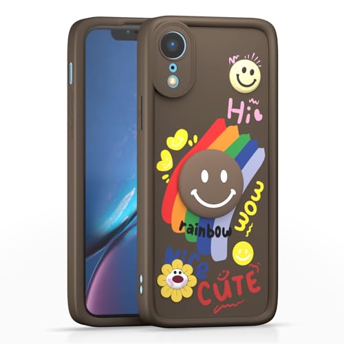 Image of Pikkme Back Cover for iPhone XR | Soft Silicone| Cute Rainbow Smile & 3D Cartoon Flower Design | Shockproof Raised Camera Protection Bumper Case (Brown)