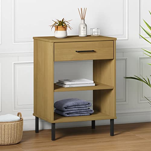 XHNIFBN Oslo - Armario auxiliar (madera de pino, 50 x 35 x 70 cm, patas de metal, color marrón, industrial, para pasillo, salón, dormitorio, mesa de centro)