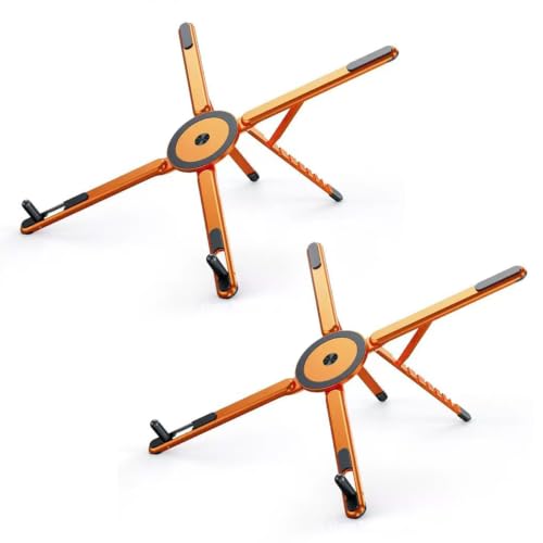 Image of 4-in-1 Foldable Laptop Stand, Magnetic Phone Stand & Selfie Stick with 180 Rotating Magnetic Head, Portable Travel Laptop Holder Tripod, 8-Level Ergonomic Height Adjustable Stand (Orange, 2 PCS)