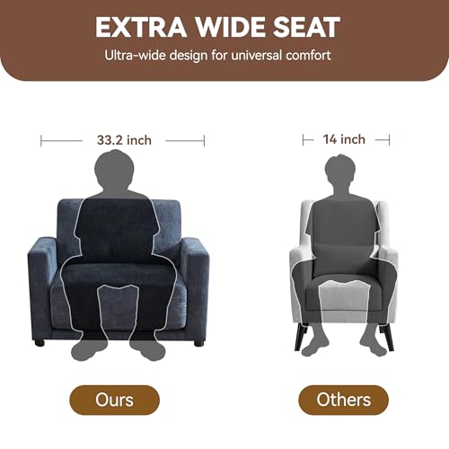 Image of 44.2 inch Chenille Oversized Chair with Movable Ottoman, Modular 1 Seat Couch with Thickened Cushions, Modern Single Sofa Chaise Lounge Reading Chair for Living Room, Small Apartment, Grey