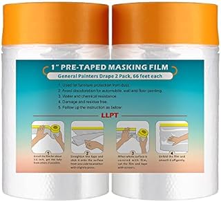 LLPT Tape and Drape Pre-Taped Masking Film 65cm(Unfolded) x 20m Each 2 Pack General Painters Plastic Drop Cloth for Auto Wall Furniture Painting Spraying Protection (MFT652)