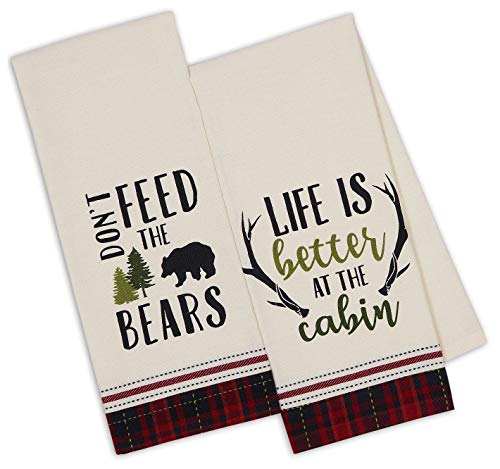 3 Cabin Lodge Themed Decorative Cotton Kitchen Towels With Bear, Antler, Deer, Moose And Paw Print | Towel Set For Dish And Hand Drying #TOP1