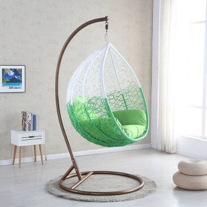 Image of Zenheaven Single Seater Swing Chair with Stand & Cushion Outdoor Indoor Balcony Garden Patio,Powder Coated Frame,UV Protected Wicker,Premium Cushion AD-05