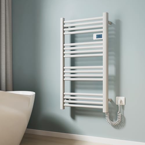 EMKE Elektrischer Handtuchheizkörper 96 x 54 cm, Badheizkörper Elektrisch mit Touchschalter Timer, Handtuchheizung Handtuchtrokner Handtuchwärmer Elektrisch Weiß 500W