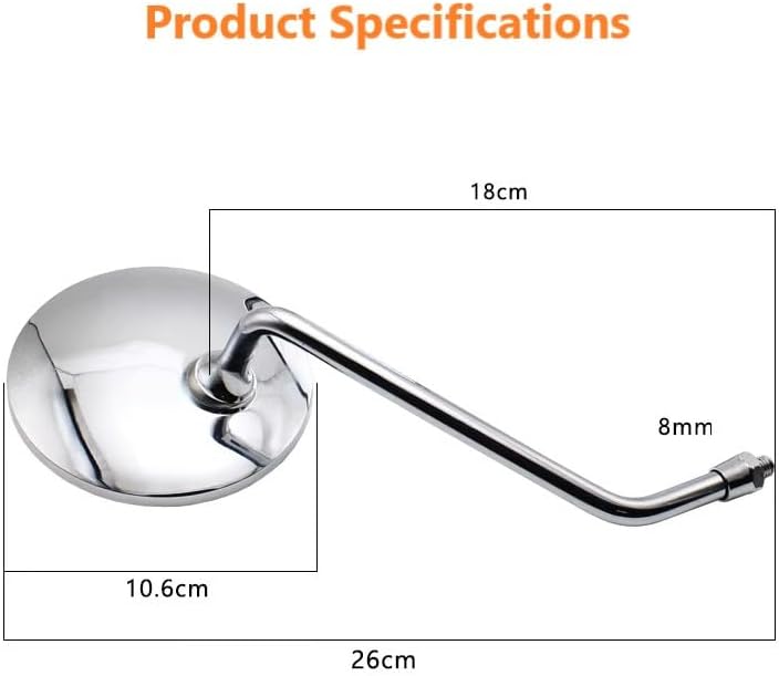Motorcycle Rear View Mirror Set, 8mm x 1.25mm Single Cylinder, Vintage Style, Compatible with Honda Z50 ST50 CH50 ST70 CH70 CL70 CT90 S90 CB100 CB125 CL100
