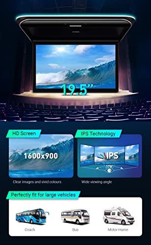 Xtrons Android Car Overhead Player 19.5 Inch Wide Ips Screen 8K Video Car Roof Mount Monitor Built-In Stereo Speakers Flip Down Overhead Car Monitor Support Hdmi, Usb, 2 White Ir Headphones Included #TOP2
