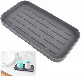 FUYOAL Silicone Sponge Holder, 25.2x13.6CM Kitchen Sink Tray Sink Organizer Bathroom Soap Holder for Sponges Scrubber,Cup,Soap (Grey)