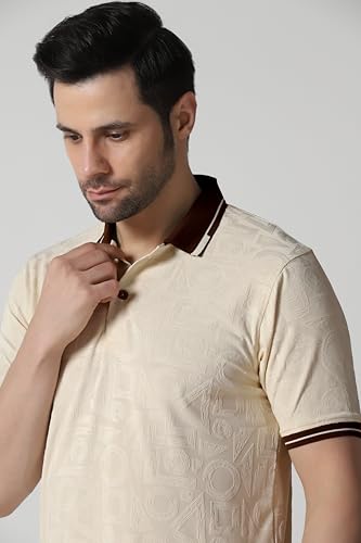 Image of TOPLOT Men's Premium Jacquard Polo T-Shirt | Geometric Textured Design | Contrast Collar & Cuffs | Soft Breathable | Perfect for Office & Casual Wear | Available in Pack of 2 (5281)