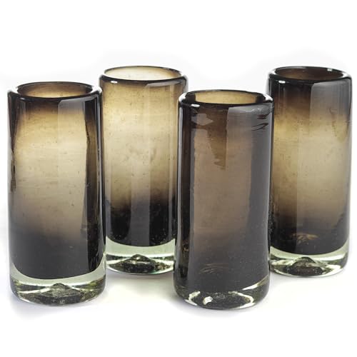 MEXTEQUIL - Authentic Mexican Tequila Shot Glasses - Tequila Set of shot glasses - 4 pcs - 2 Oz - Mexican Hand Blown Shot Glass (Smoke)