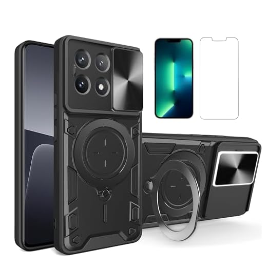 Capa para Xiaomi Poco X6 Pro Capinha à prova de choque - com protetor de tela, suporte para anel - Preto