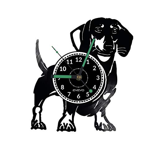 Horloge murale teckel en art vinyle fait main sculpture moderne