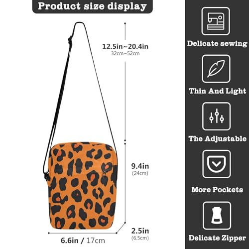 messenger bag for women crossbody Crossbody Small Bag For Women cross body purses for women Adjustable Strap for business business- Orange Black Leopard3