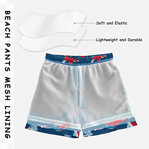 Boys Board Shorts Cool Airplane Blue Boys Swim Trunks Shorts Teens Bathing Suit Swimwear, 4T3