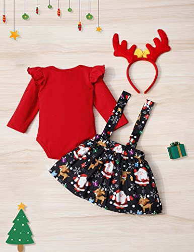 Baby Girl Christmas Outfit 0-3 Months Newborn Girl My First Christmas Outfit Romper Top+Santa Claus Print Tutu Skirt+Antler Headband 3Pcs Christmas Gifts Clothes #TOP5