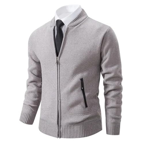 Spring and Winter Men's Zipper Cardigan Top Long Sleeved Solid Color Thick Stand Up Collar Warm Knit Cardigan2