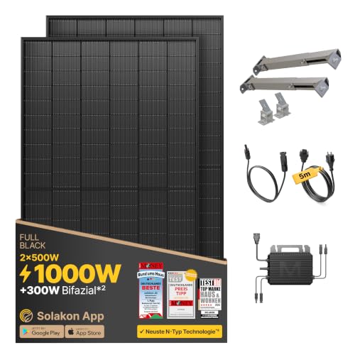 Solakon® 1000W Balkonkraftwerk mit Halterung (Gartenhaus) - 800W komplett Steckdose - neuester...