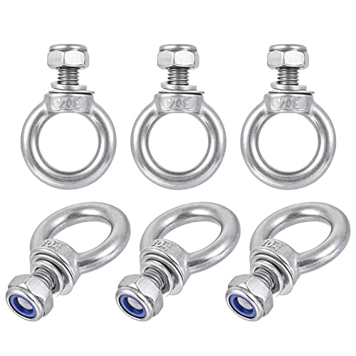 Image of uxcell Lifting Eye Bolt M10 x 18mm Male Thread with Hex Screw Nut Gasket Flat Washer for Hanging Securing Chain Wire Rope, 304 Stainless Steel, 6 Sets