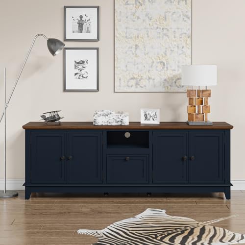 LIVILAND 72 Navy Blue Farmhouse TV Stand with Double Hidden Drawer