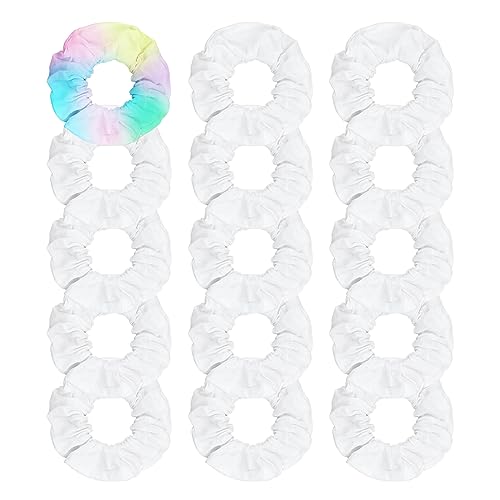 Kavya White Scrunchies for Tie Dye Scrunchies for Girls 99% Cotton DIY Scrunchy Elastic Hair Bobbles Soft Ponytail Holders Hair Accessories for Girls Women 15 Pcs