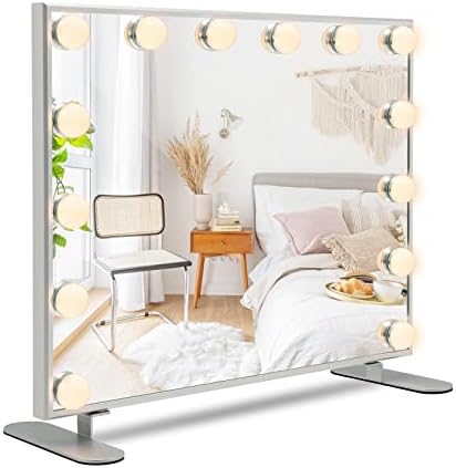 CASART Hollywood Vanity Mirror, Desktop/Wall-Mounted Makeup Mirror with 14 Dimmable LED Bulbs & Multiple Color Modes, Touch Control Cosmetics Mirror for Bedroom Dressing Room