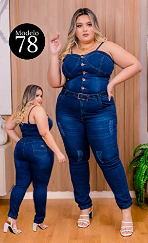 Macacão Jeans Longo Plus Size com Lycra [ESTICA] Coleção Plus Chic Leminsk Deluxe (Modelo da Imagem,