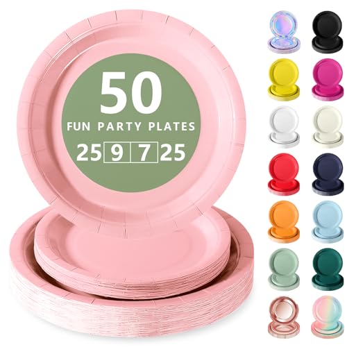 Nkaiso Assiette Jetable Anniversaire, 50 Pièces Morandi Rosa Vaisselle en carton - 25 Assiettes Plateaux 23cm & 25 Assiettes Dessert 18cm - Pour Mariage,...