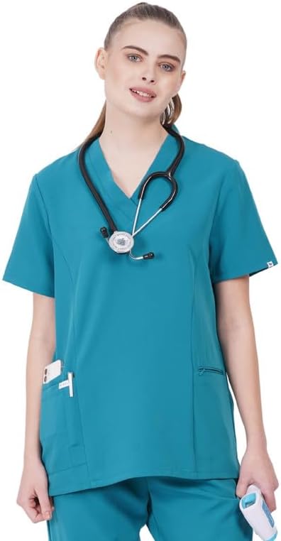 Mikal Premium Super Soft 4-Way Stretch Anti-Wrinkle Multi Pocket V-Neck Relaxed Fit Scrub Tops for Women- Health Care Uniform