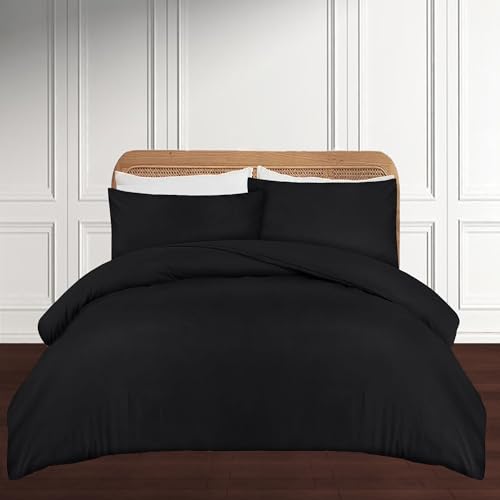Apex Furnishings Single Duvet Cover Set Black Brushed Microfibre Bedding Comforter Plain Dye Quilt Cover With Pillowcase Light Weighted Duvet Classy, Soft, Luxury