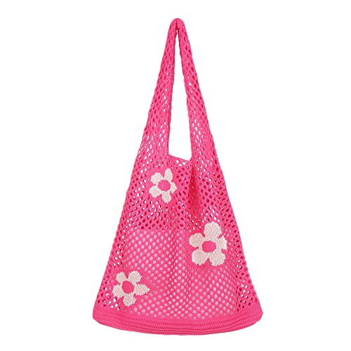 Image of Ovida Crochet Tote Bag Mesh Beach Bag Fairycore Hobo Bag Fairy Grunge Aesthetic Shoulder Bag Y2k Purse for Women Girls