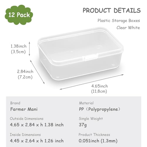 Image of 12 pcs Clear Plastic Box Containers (4.65 inch x 2.84 inch x 1.38 inch), Organizer Storage Box for Small items, Rectangular Storage Containers, Small Bead Organizer