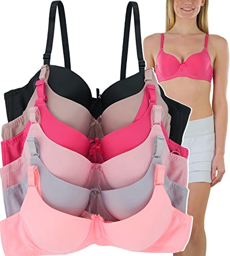 Image of ToBeInStyle Women's Pack of 6 Padded Assorted Styles Supportive Bras Cup Size - A to DDD